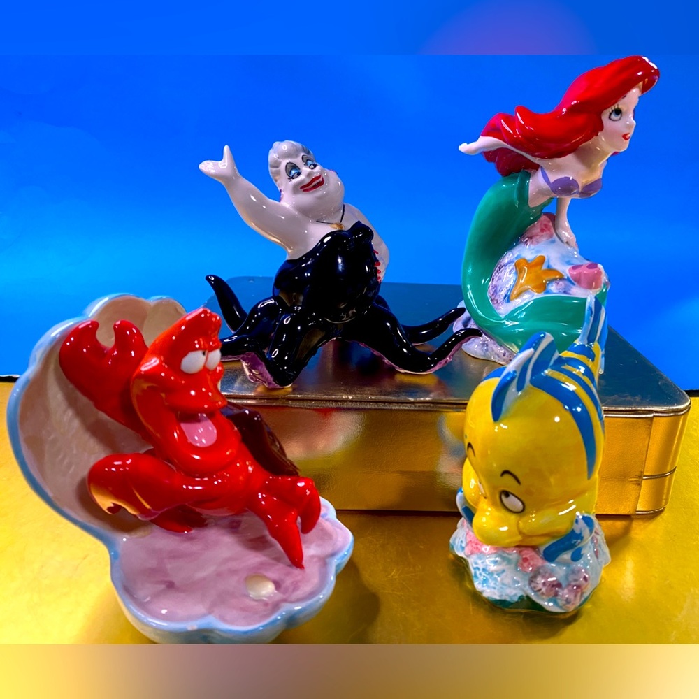 Disney Little Mermaid Vintage 90s Hand Painted Porcelain Figurine Set Of 4 Japan